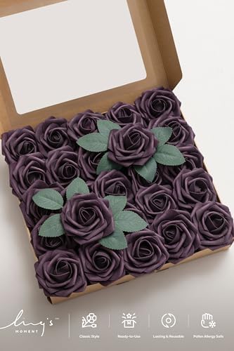 Artificial Flowers 25Pcs Plum Lily Roses Decor w/Stems in Pr-plum Lily, alternate view 4