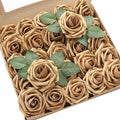 Artificial Flowers 25pcs Real Looking Antique Gold Foam Fake Roses with Stems for DIY Wedding Bouquets Bridal