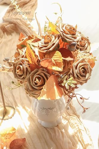 Artificial Flowers 25pcs Real Looking Antique Gold Foam Fake Roses with Stems for DIY Wedding Bouquets Bridal, alternate view