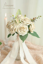 Artificial Flowers 25pcs Real Looking Beige Foam Fake Roses with Stems for DIY Wedding Bouquets Bridal Shower, alternate view