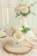 Artificial Flowers 25pcs Real Looking Beige Foam Fake Roses with Stems for DIY Wedding Bouquets Bridal Shower, alternate view