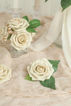 Artificial Flowers 25pcs Real Looking Beige Foam Fake Roses with Stems for DIY Wedding Bouquets Bridal Shower, alternate view