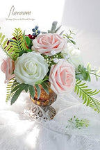 Artificial Flowers 25pcs Real Looking Blush Foam Fake Roses with Stems for DIY Wedding Bouquets Bridal Shower, alternate view