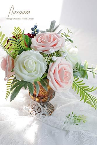 Artificial Flowers 25pcs Real Looking Blush Foam Fake Roses with Stems for DIY Wedding Bouquets Bridal Shower, alternate view