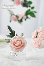 Artificial Flowers 25pcs Real Looking Blush Foam Fake Roses with Stems for DIY Wedding Bouquets Bridal Shower, alternate view