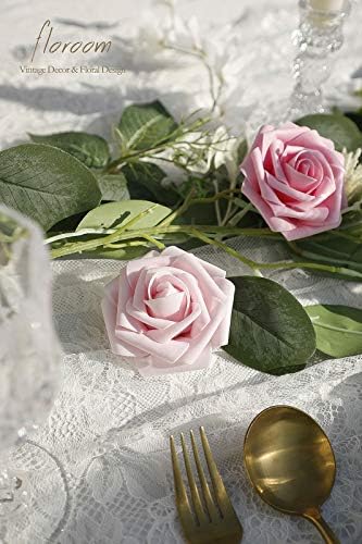 Artificial Flowers 25pcs Real Looking Blush Pink Ombre Colors Foam Fake Roses with Stems for DIY Wedding, alternate view 4
