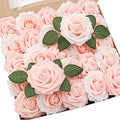 Artificial Flowers 25pcs Real Looking Blush Shades Foam Fake Roses with Stems for DIY Wedding Bouquets Bridal
