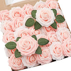 Artificial Flowers 25pcs Real Looking Blush Shades Foam Fake Roses with Stems for DIY Wedding Bouquets Bridal
