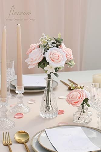 Artificial Flowers 25pcs Real Looking Blush Shades Foam Fake Roses with Stems for DIY Wedding Bouquets Bridal, alternate view