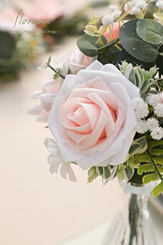 Artificial Flowers 25pcs Real Looking Blush Shades Foam Fake Roses with Stems for DIY Wedding Bouquets Bridal, alternate view
