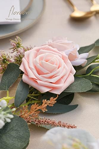 Artificial Flowers 25pcs Real Looking Blush Shades Foam Fake Roses with Stems for DIY Wedding Bouquets Bridal, alternate view