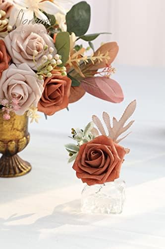 Artificial Flowers 25pcs Real Looking Burnt Orange Ombre Colors Foam Fake Roses with Stems for DIY Wedding, alternate view 3
