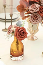 Artificial Flowers 25pcs Real Looking Burnt Orange & Warm Taupe Foam Fake Roses with Stems for DIY Wedding, alternate view 4