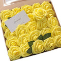 Artificial Flowers 25pcs Real Looking Canary Yellow Foam Fake Roses with Stems for DIY Wedding Bouquets Baby