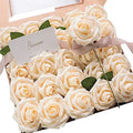 Artificial Flowers 25pcs Real Looking Champagne Foam Fake Roses with Stems for DIY Wedding Bouquets Bridal