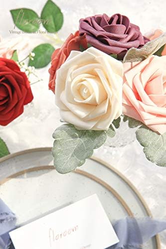 Artificial Flowers 25pcs Real Looking Champagne Foam Fake Roses with Stems for DIY Wedding Bouquets Bridal, alternate view 3