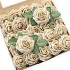 Artificial Flowers 25pcs Real Looking Champagne Gold Foam Fake Roses with Stems for DIY Wedding Bouquets Bridal