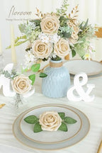 Artificial Flowers 25pcs Real Looking Champagne Gold Foam Fake Roses with Stems for DIY Wedding Bouquets Bridal, alternate