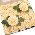 Artificial Flowers 25pcs Real Looking Creamy Yellow Foam Fake Roses with Stems for DIY Wedding Bouquets Bridal