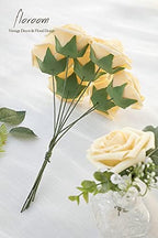 Artificial Flowers 25pcs Real Looking Creamy Yellow Foam Fake Roses with Stems for DIY Wedding Bouquets Bridal, alternate