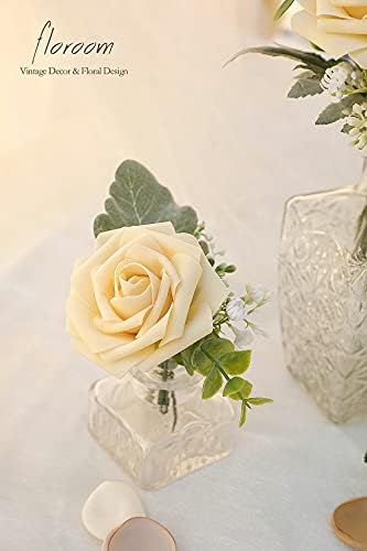 Artificial Flowers 25pcs Real Looking Creamy Yellow Foam Fake Roses with Stems for DIY Wedding Bouquets Bridal, alternate