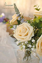 Artificial Flowers 25pcs Real Looking Creamy Yellow Foam Fake Roses with Stems for DIY Wedding Bouquets Bridal, alternate