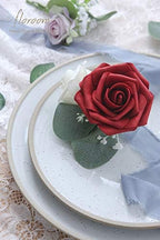 Artificial Flowers 25pcs Real Looking Dark Red Foam Fake Roses with Stems for DIY Wedding Bouquets Bridal Shower, alternate