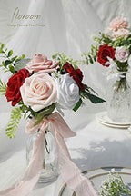 Artificial Flowers 25pcs Real Looking Dark Red Ombre Colors Foam Fake Roses with Stems for DIY Wedding Bouquets, alternate