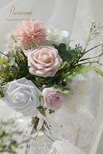 Artificial Flowers 25pcs Real Looking Dark Red Ombre Colors Foam Fake Roses with Stems for DIY Wedding Bouquets, alternate