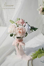 Artificial Flowers 25pcs Real Looking Dark Red Ombre Colors Foam Fake Roses with Stems for DIY Wedding Bouquets, alternate