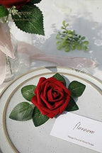 Artificial Flowers 25pcs Real Looking Dark Red Ombre Colors Foam Fake Roses with Stems for DIY Wedding Bouquets, alternate