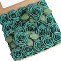 Artificial Flowers 25pcs Real Looking Dark Teal Foam Fake Roses with Stems for DIY Wedding Bouquets Bridal