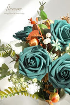 Artificial Flowers 25pcs Real Looking Dark Teal Foam Fake Roses with Stems for DIY Wedding Bouquets Bridal, alternate view 3
