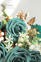 Artificial Flowers 25pcs Real Looking Dark Teal Foam Fake Roses with Stems for DIY Wedding Bouquets Bridal, alternate view 4