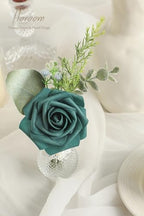 Artificial Flowers 25pcs Real Looking Dark Teal Foam Fake Roses with Stems for DIY Wedding Bouquets Bridal, alternate view 5