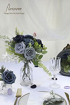 Artificial Flowers 25pcs Real Looking Dusty Blue Ombre Colors Foam Fake Roses with Stems for DIY Wedding, alternate view 3