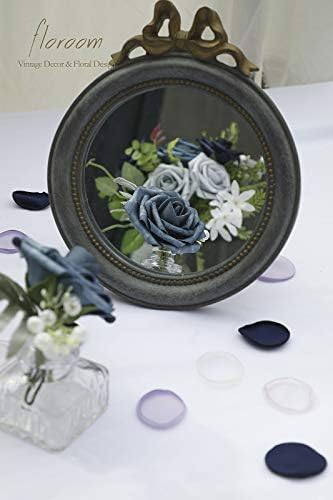 Artificial Flowers 25pcs Real Looking Dusty Blue Ombre Colors Foam Fake Roses with Stems for DIY Wedding, alternate view 4