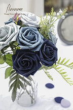 Artificial Flowers 25pcs Real Looking Dusty Blue Ombre Colors Foam Fake Roses with Stems for DIY Wedding, alternate view 5