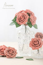 Artificial Flowers 25pcs Real Looking Dusty Pinky Cedar Foam Fake Roses with Stems for DIY Wedding Bouquets, alternate view 2