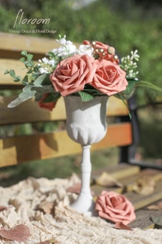 Artificial Flowers 25pcs Real Looking Dusty Pinky Cedar Foam Fake Roses with Stems for DIY Wedding Bouquets, alternate view 3