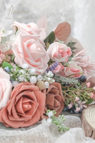Artificial Flowers 25pcs Real Looking Dusty Pinky Cedar Foam Fake Roses with Stems for DIY Wedding Bouquets, alternate view 6
