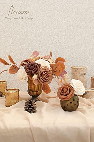 Artificial Flowers 25pcs Real Looking Earth Tones Ombre Colors Foam Fake Roses with Stems for DIY Wedding, alternate view 5