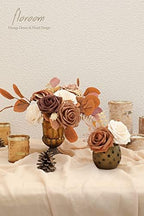 Artificial Flowers 25pcs Real Looking Earth Tones Ombre Colors Foam Fake Roses with Stems for DIY Wedding, alternate view 5
