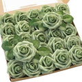 Artificial Flowers 25pcs Real Looking Elf Green Foam Fake Roses with Stems for DIY Wedding Bouquets Bridal