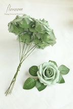 Artificial Flowers 25pcs Real Looking Elf Green Foam Fake Roses with Stems for DIY Wedding Bouquets Bridal, alternate view 6