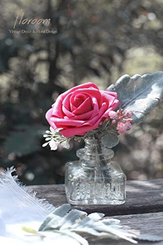 Artificial Flowers 25pcs Real Looking Fuchsia Foam Fake Roses with Stems for DIY Wedding Bouquets Bridal Shower, alternate