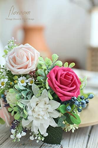 Artificial Flowers 25pcs Real Looking Fuchsia Foam Fake Roses with Stems for DIY Wedding Bouquets Bridal Shower, alternate