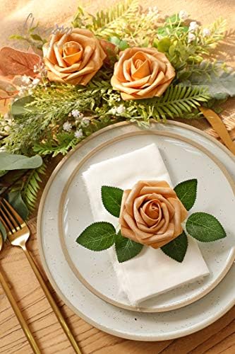 Artificial Flowers 25pcs Real Looking Gold Foam Fake Roses with Stems for DIY Wedding Bouquets Bridal Shower, alternate view