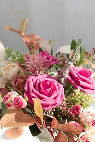 Artificial Flowers 25pcs Real Looking Hot Pink Foam Fake Roses with Stems for DIY Wedding Bouquets Bridal Shower, alternate