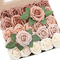 Artificial Flowers 25pcs Real Looking Morandi Peach Ombre Colors Foam Fake Roses with Stems for DIY Wedding